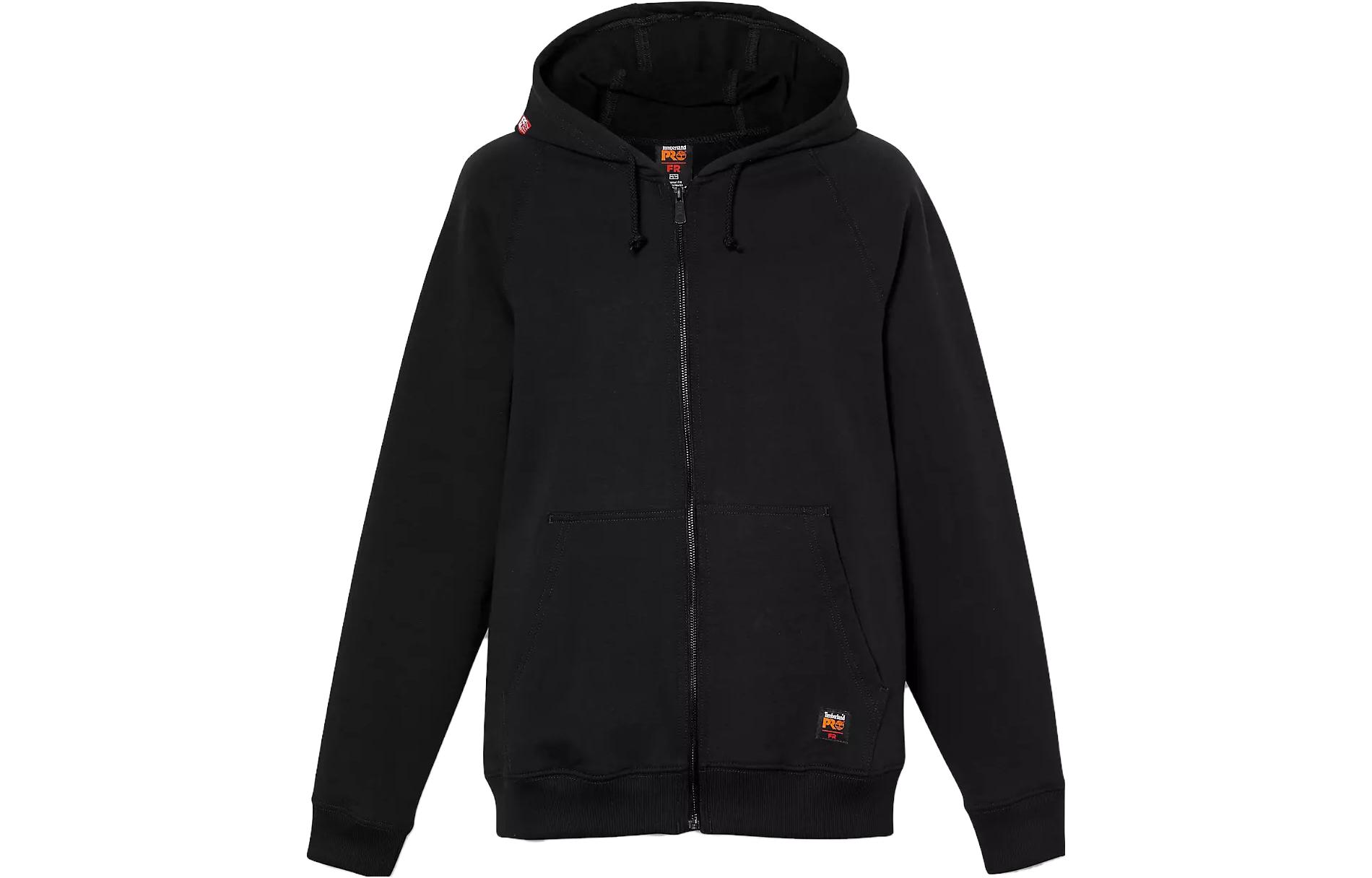 Timberland Black Hooded Jacket with Logo Print and Multiple Pockets A1VAK-001