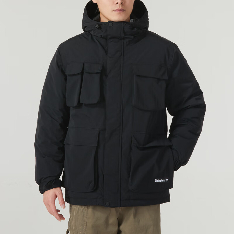 Shop Timberland 黑色防風連帽多口袋戶外外套 A26SK001