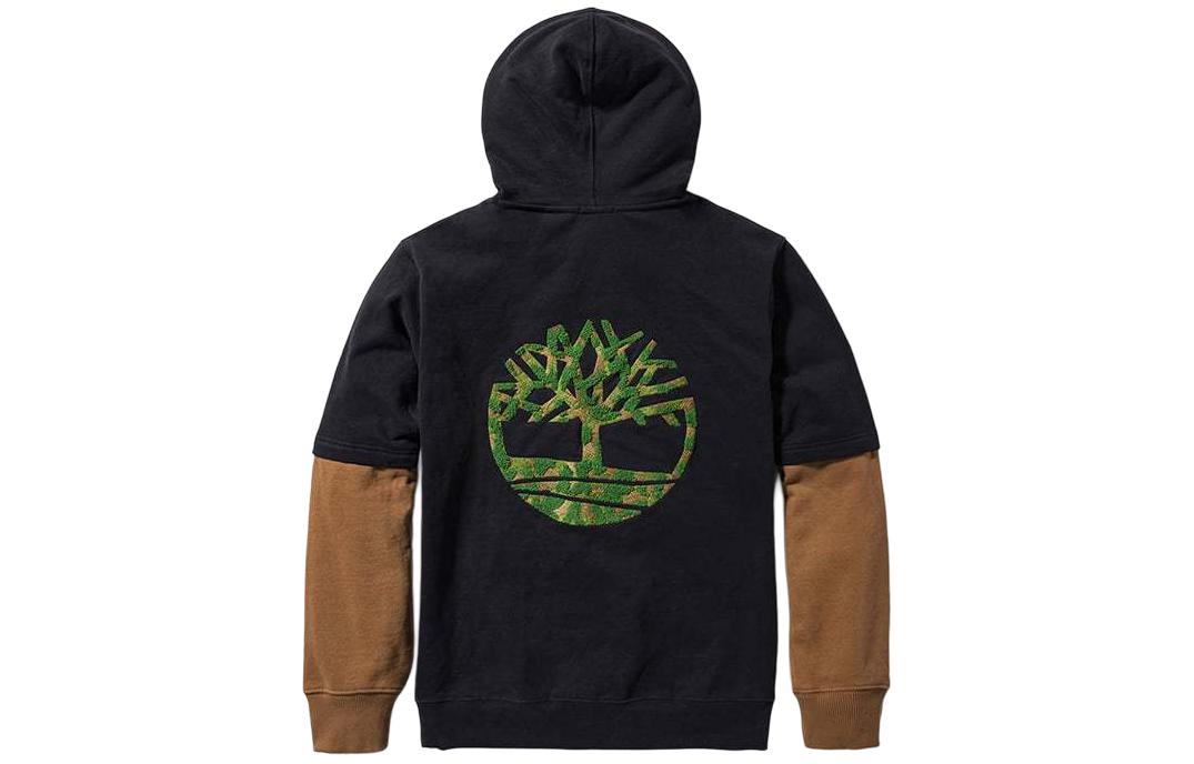 Timberland Black Hoodie with Back Embroidered Tree Logo, Unisex Two-in-One Design A2R6P-001