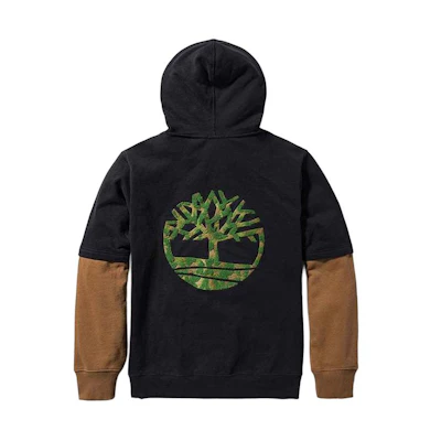 Timberland Black Hoodie with Back Embroidered Tree Logo, Unisex Two-in-One Design A2R6P-001