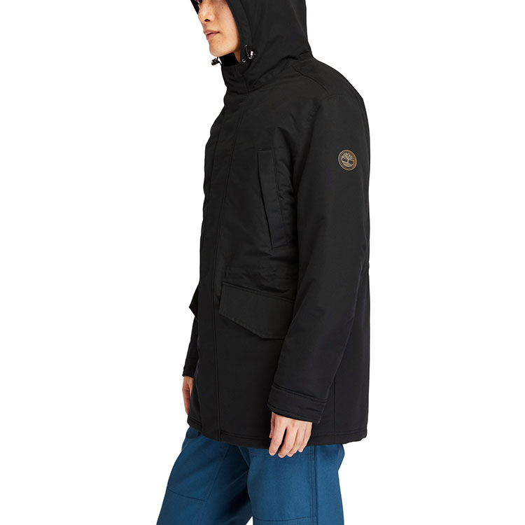 Sizing Timberland Jaket Puffer Hitam Mid-Length dengan Logo & Penebat. A4392-001