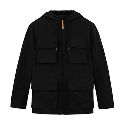 Timberland Black Outdoor Utility Jacket with Hood and Multiple Pockets A5MCM-001
