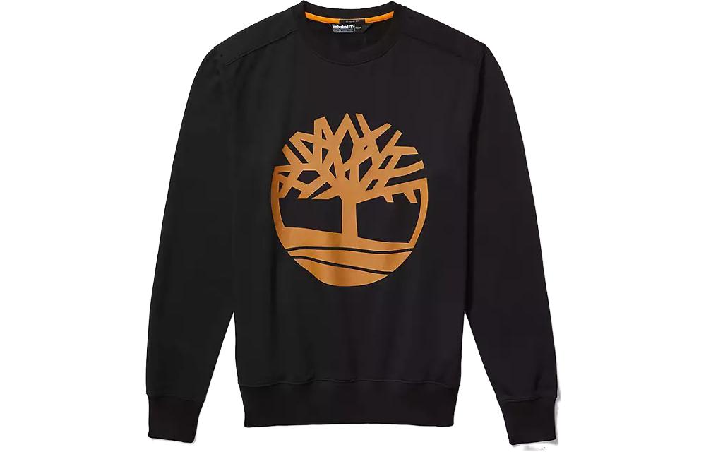 Timberland Black Pullover Crewneck Sweatshirt with Tree Logo Print A2BJ8-P56