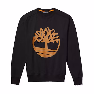 Timberland Black Pullover Crewneck Sweatshirt with Tree Logo Print A2BJ8-P56