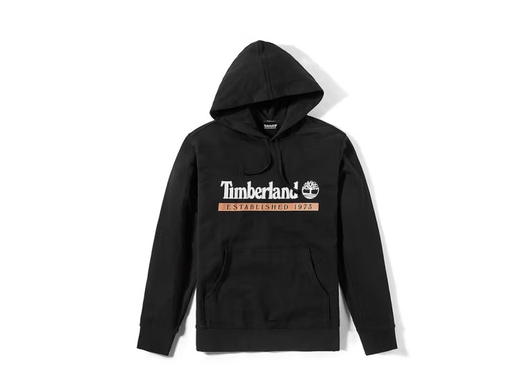 Timberland Black Pullover Hoodie with Letter Print and Hood A22AFP56
