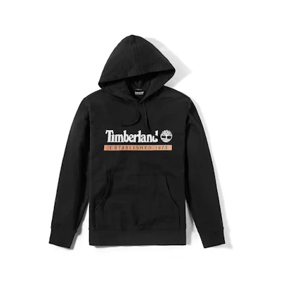 Timberland Black Pullover Hoodie with Letter Print and Hood A22AFP56