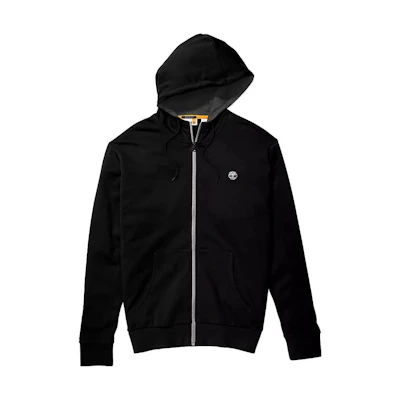 Timberland Black Solid Color Logo Hoodie Zip-Up Sweatshirt A277W-001
