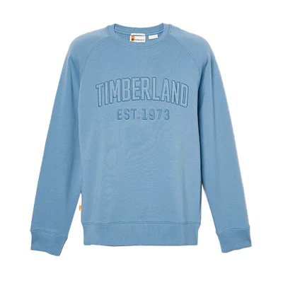 Timberland Blue Crewneck Pullover Sweatshirt with Alphanumeric Embroidery A669D-DJ5