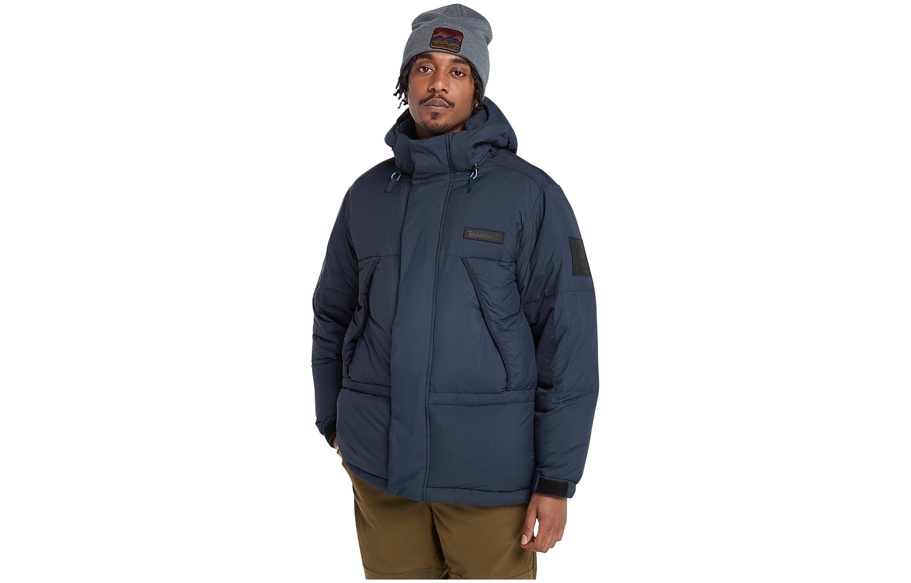 Timberland Blue Jacket with Detachable Hood and Logo Design A6KMD-433