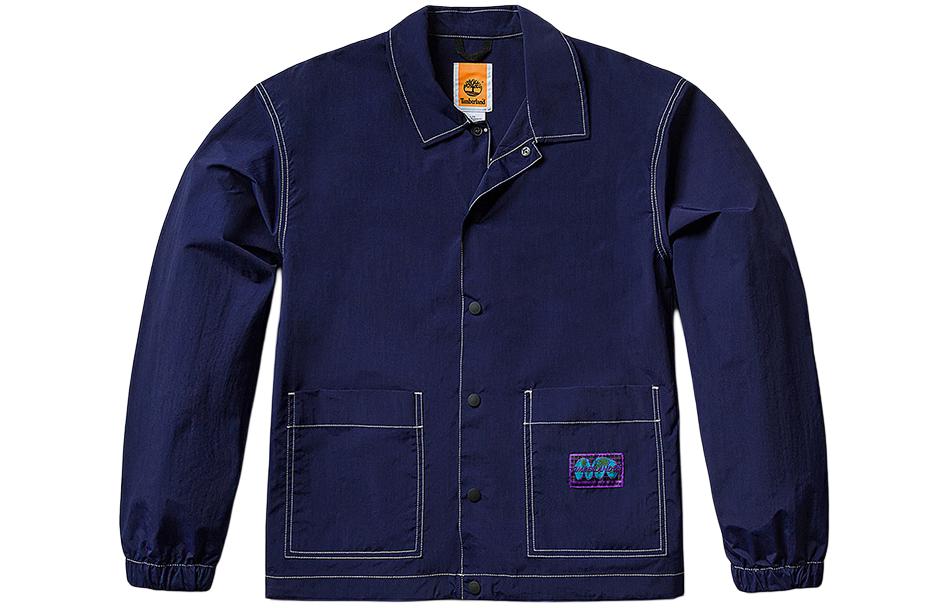 Timberland Canvas Casual Jacket Unisex Sea Blue Single-Breasted Collar A4147-EJ3