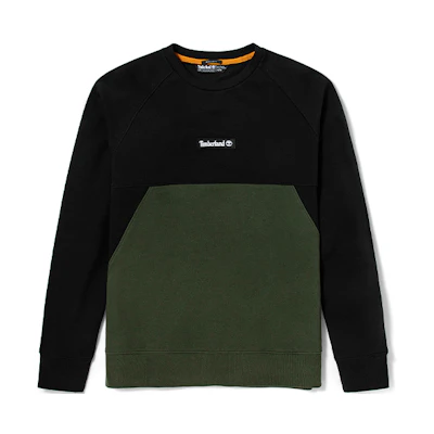 Timberland Colorblock Fleece Crewneck Sweatshirt Black Green Winter A22KF-CD9