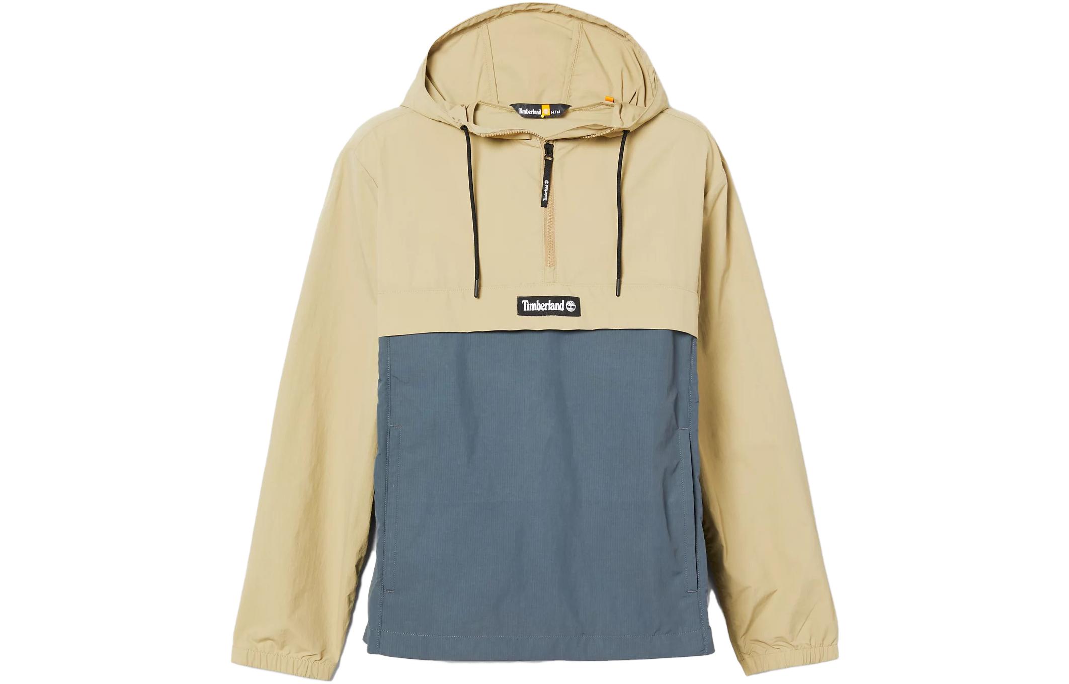 Timberland Colorblock Half-Zip Hooded Jacket Unisex Brown Gray Patchwork A6781-DM9