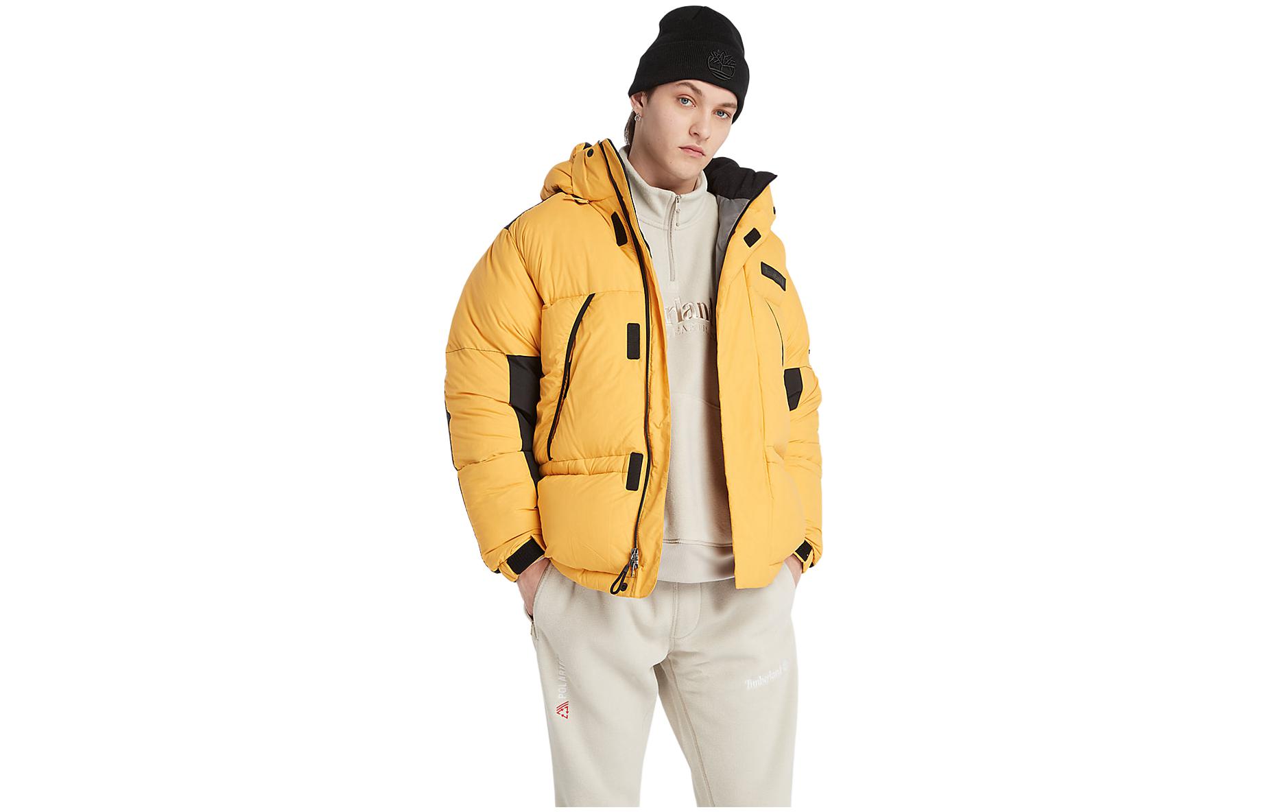 Timberland Colorblock Logo Detachable Hood Insulated Jacket Yellow Mens A6KMD-723
