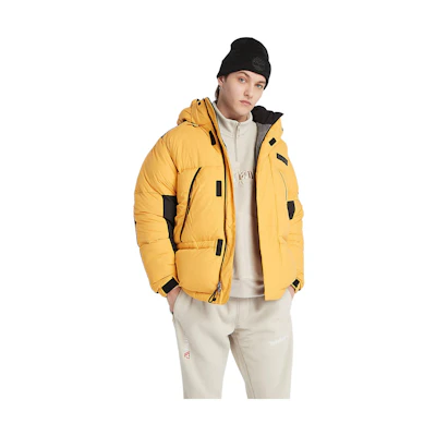 Timberland Colorblock Logo Detachable Hood Insulated Jacket Yellow Mens A6KMD-723