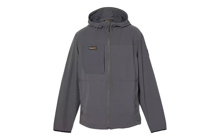 Timberland Dark Gray Hooded Jacket with Logo and Multiple Pockets A64F9-BS5