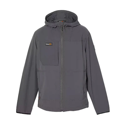 Timberland Dark Gray Hooded Jacket with Logo and Multiple Pockets A64F9-BS5