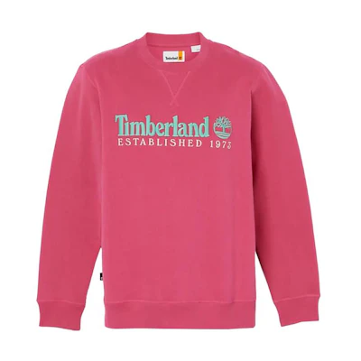 Timberland EST 1973 Pink Logo Print Crewneck Sweatshirt for Men A65DD-ED2