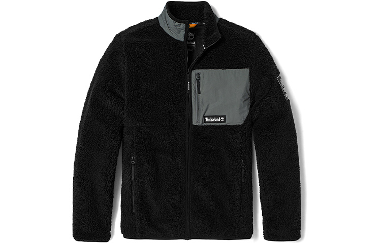 Timberland Fleece Logo Jacket with Chest Zipper Pocket Black Colorblock A2AXT-CU1