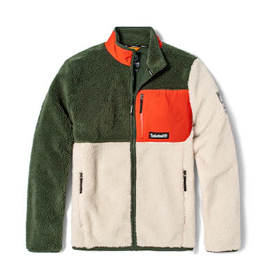 Timberland FW21 Fleece Colorblock Logo Jacket with Chest Zipper Pocket - White A2AXT-CT8
