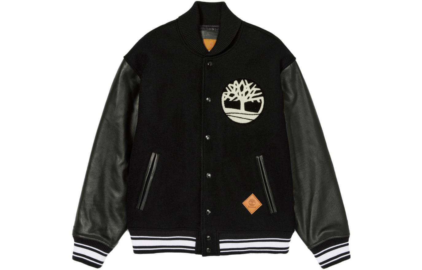 Timberland FW23 +81 3 Series Tree Logo Leather Sleeve Jacket Unisex Black A6UEE-001