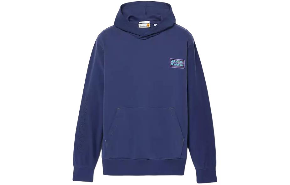 Timberland Globe Logo Textured Hoodie Ocean Deep Unisex Pullover Sweatshirt A5RKA-EJ3