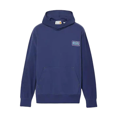 Timberland Globe Logo Textured Hoodie Ocean Deep Unisex Pullover Sweatshirt A5RKA-EJ3