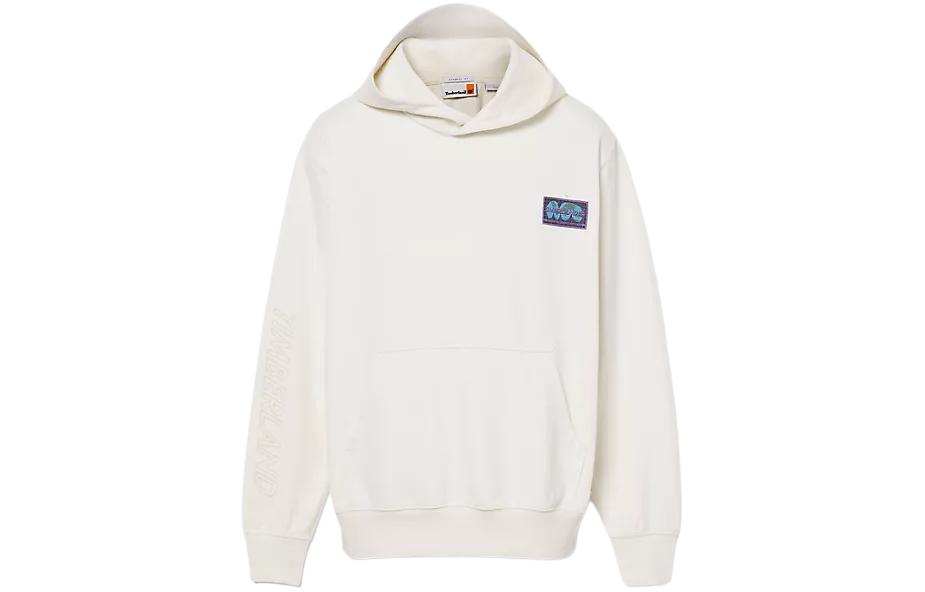 Timberland Globe Logo White Textured Hoodie Unisex Graphic Pullover A5RKA-CM9