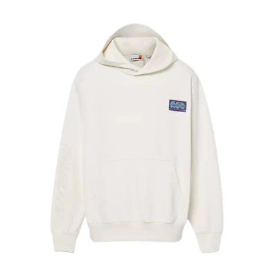 Timberland Globe Logo White Textured Hoodie Unisex Graphic Pullover A5RKA-CM9