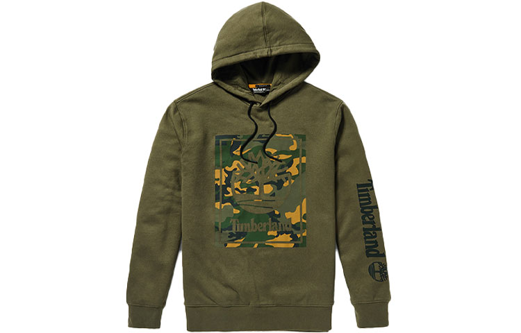 Timberland Green Camo Print Pullover Hoodie with Fleece Lining A2CN5-A58