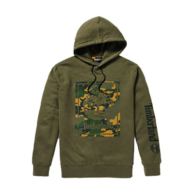 Timberland Green Camo Print Pullover Hoodie with Fleece Lining A2CN5-A58