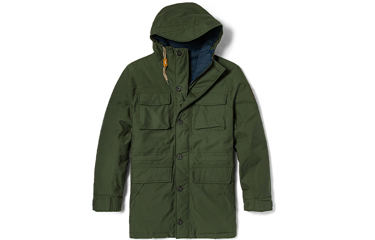 Timberland Green Geometric Hooded Long Down Jacket Winter Coat A22UH-U31