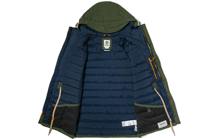 Shop Timberland Green Geometric Hooded Long Down Jacket Winter Coat A22UH-U31