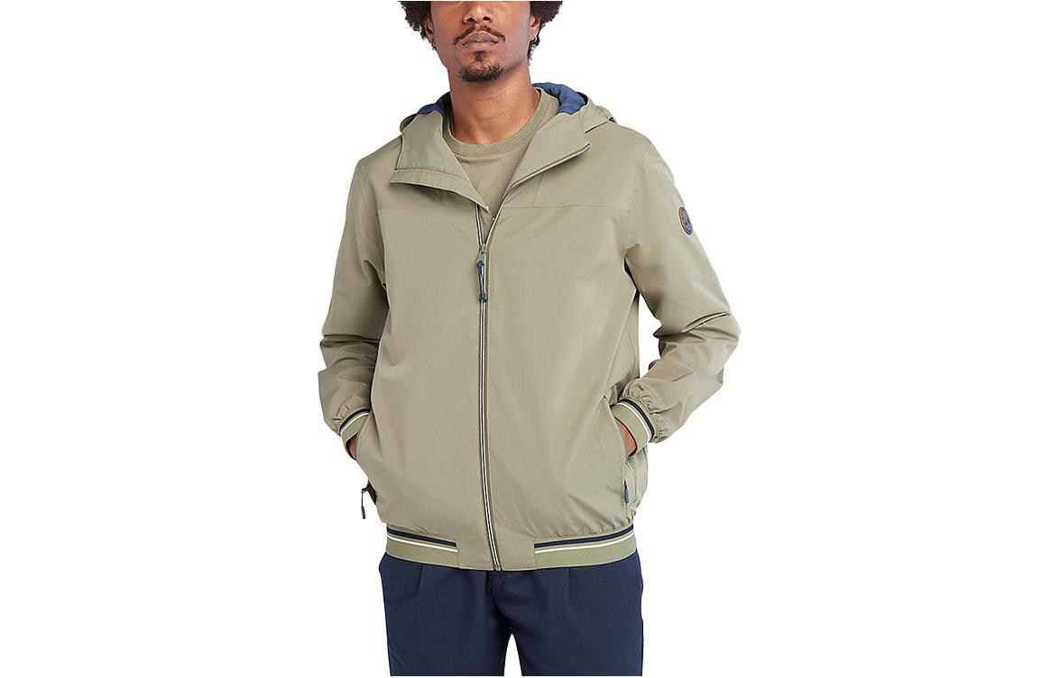 Timberland Green Multi-Pocket Hooded Jacket with Color-Block Stripes A2D8B-590