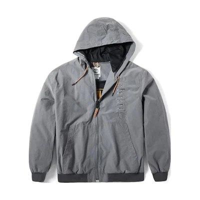 Timberland Grey Canvas Hoodie Jacket with Embossed Logo for Men A22UU-033