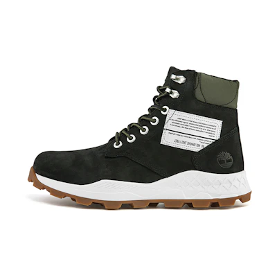 Timberland 6 Inch Brooklyn Side Zip Wide Fit Boots 'Black Nubuck with Green Padded Collar'
