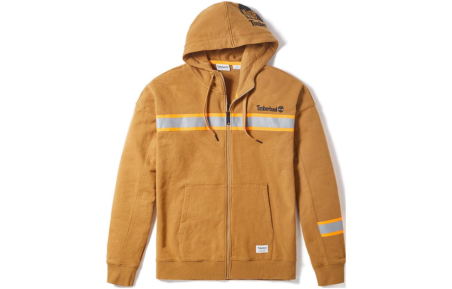 Timberland Khaki Logo Zip-Up Hoodie Outdoor Workwear Jacket A2BHN-P47