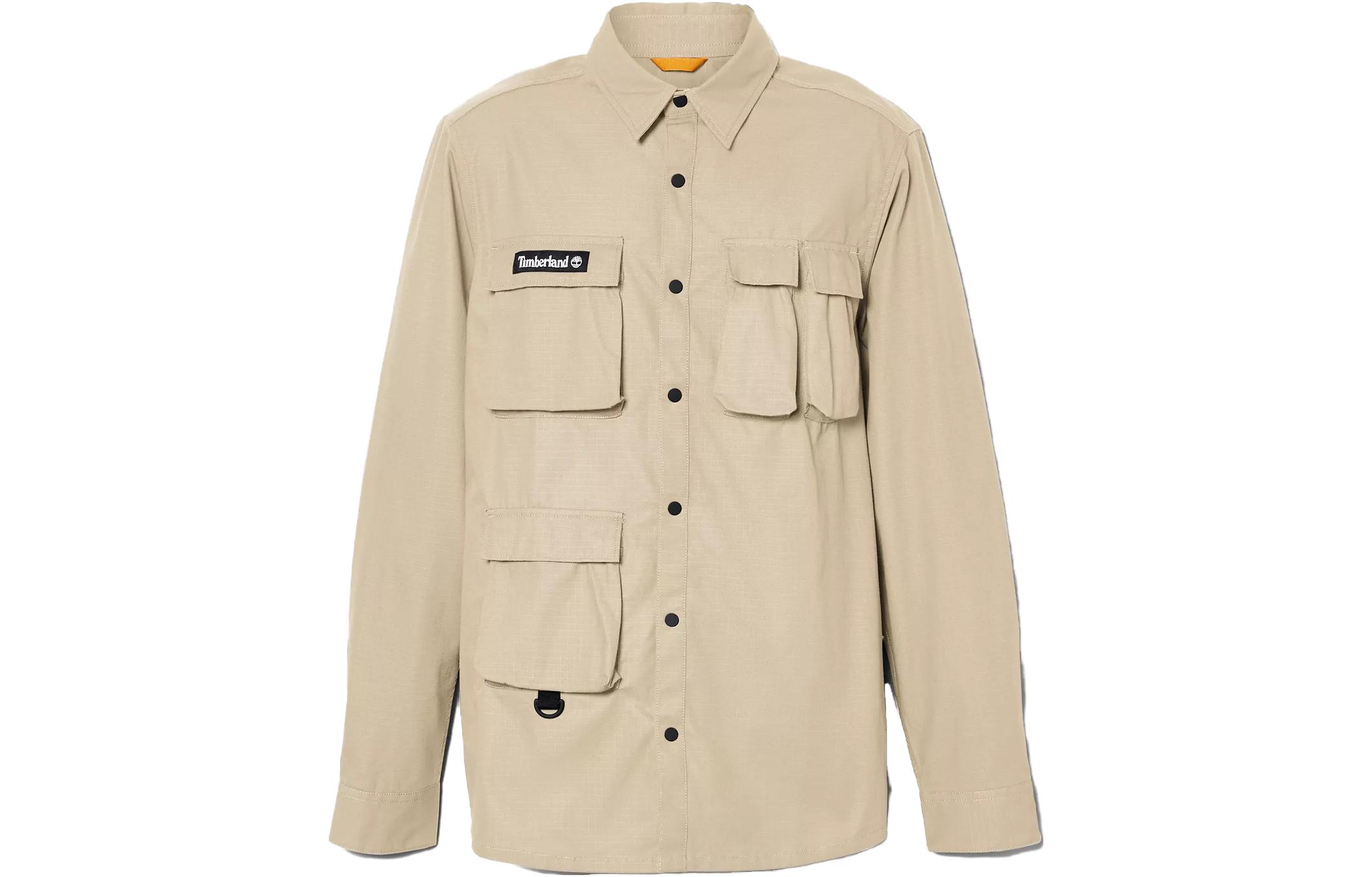 Timberland Khaki Multi-Pocket Shirt Jacket with Solid Logo Design A66MN-DH4