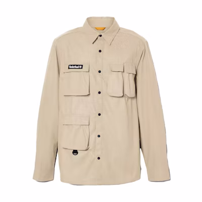 Timberland Khaki Multi-Pocket Shirt Jacket with Solid Logo Design A66MN-DH4