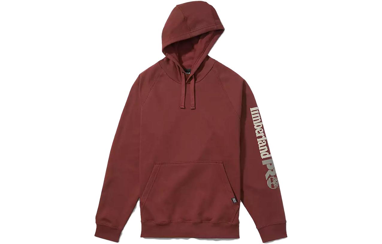 Timberland Letter Print Hoodie with Large Pocket in Brown-Red A1HVY-644