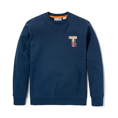 Timberland Letter Print Knit Crewneck Sweatshirt Deep Indigo Blue A62VN-288