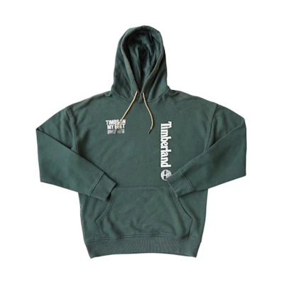 Timberland Letter Print Loose Hoodie Unisex Deep Spruce Green A28MPE20