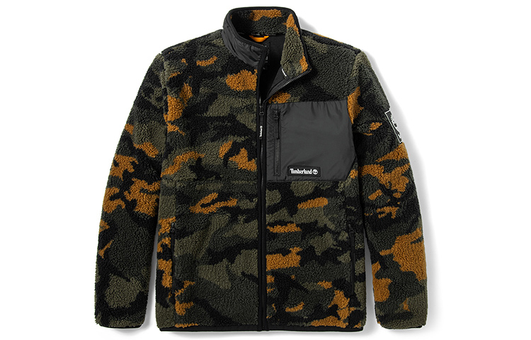 Timberland Logo Camo Fleece Collar Jacket Casual Colorblock Outerwear A2AW9-AQ0