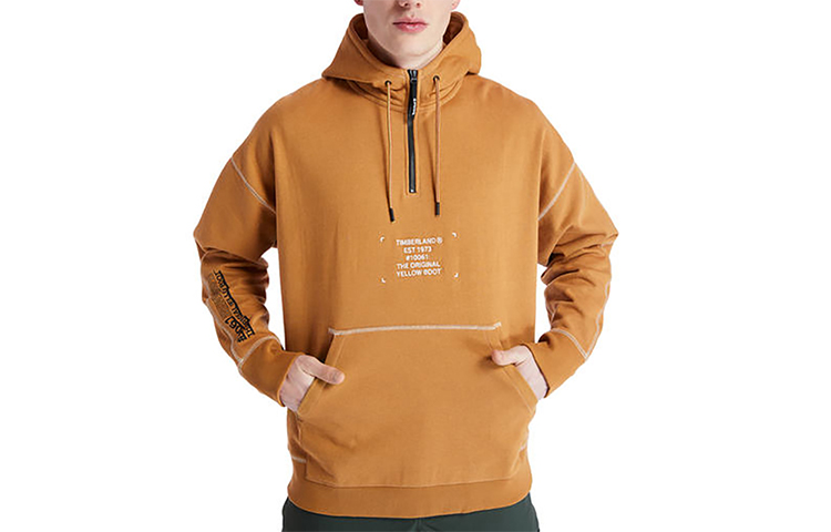 Timberland Logo Half-Zip Pullover Sweatshirt Brown A2ACQ-P47