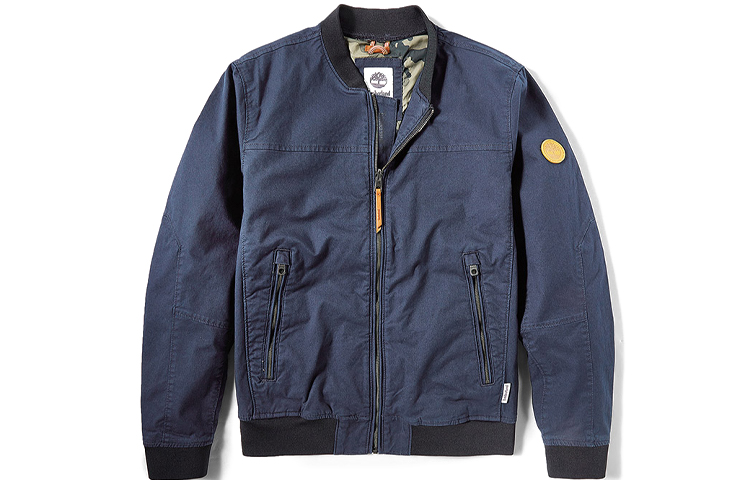Timberland Logo Pocket Zip Fit Bomber Jacket Deep Sapphire Blue A29WC433