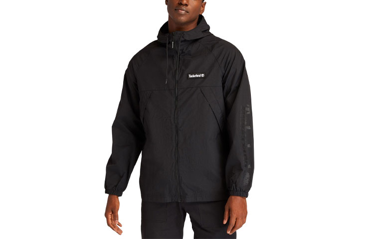 Timberland Logo Print Casual Hooded Jacket Black A2BV4-001