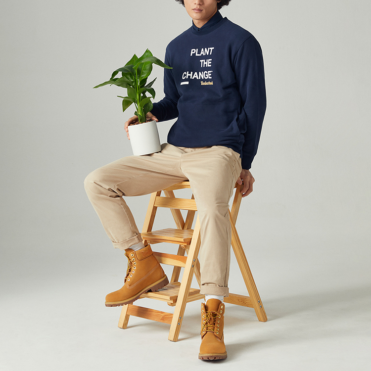 Shop Timberland Logo Print Crewneck Pullover Sweatshirt Deep Sapphire Blue A62V1-433