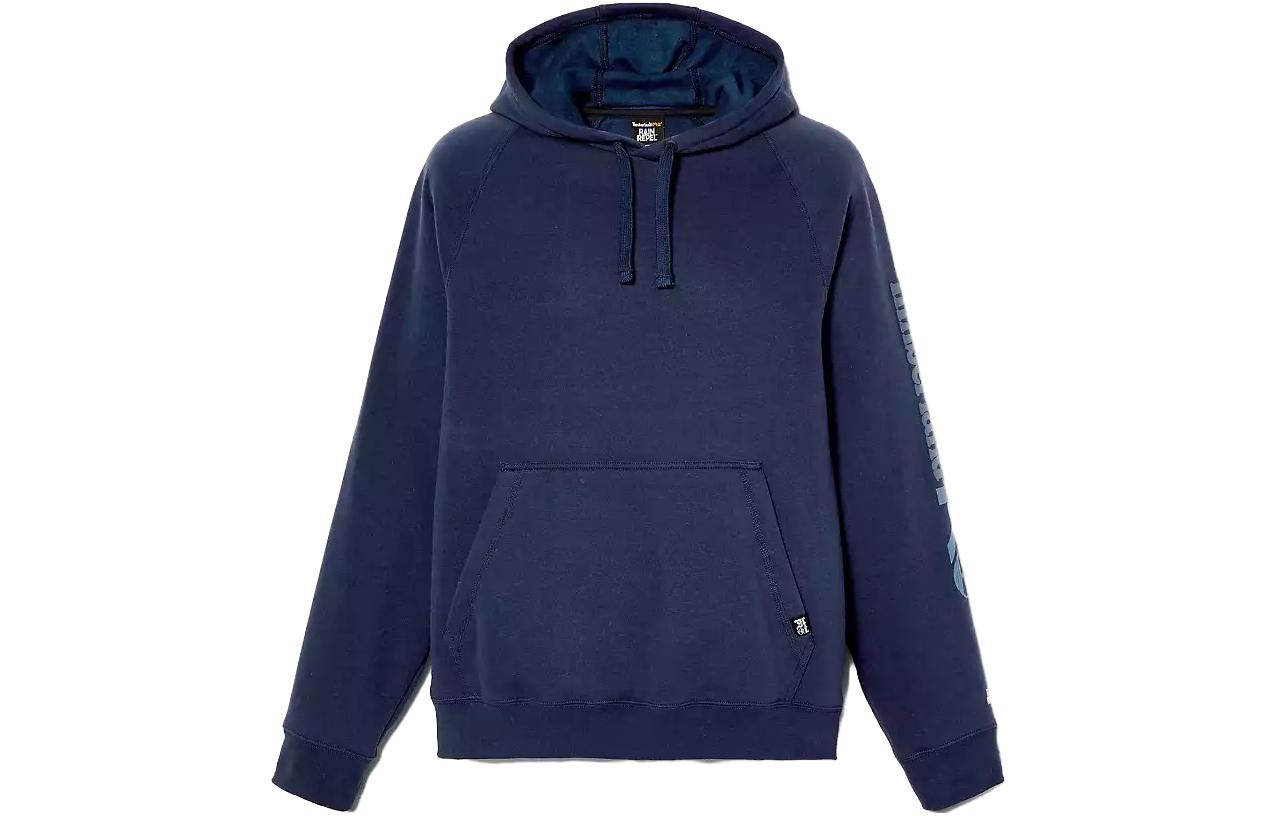 Timberland Logo Print Hoodie with Kangaroo Pocket Navy Blue A1HVY-019