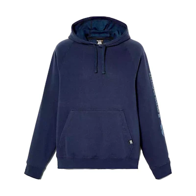 Timberland Logo Print Hoodie with Kangaroo Pocket Navy Blue A1HVY-019