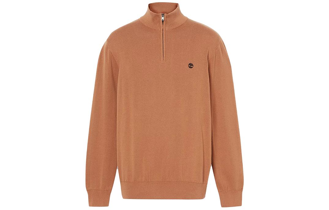 Timberland Logo Quarter-Zip Pullover Sweatshirt Brown A2BMX-K43