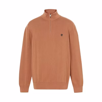 Timberland Logo Quarter-Zip Pullover Sweatshirt Brown A2BMX-K43